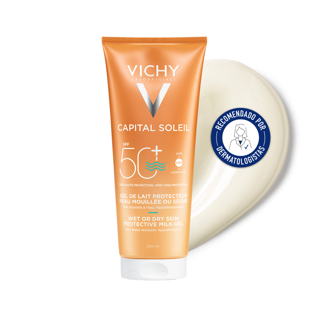 Vichy Ideal Soleil Leche-Gel Ultrafundente Con Tecnología Wet Para Pieles Húmedas O Secas SPF50 200ml