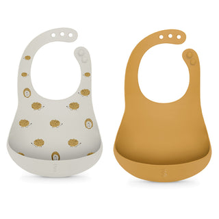 Babero de silicona amarillo + gris Suavinex +4m