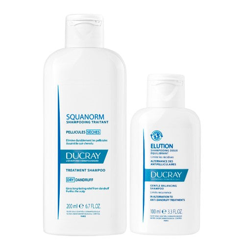 Ducray Pack Squanorm Champô de Cuidado Anticaspa Seca 200ml + Oferta Elution Champô Reequilibrante 200ml