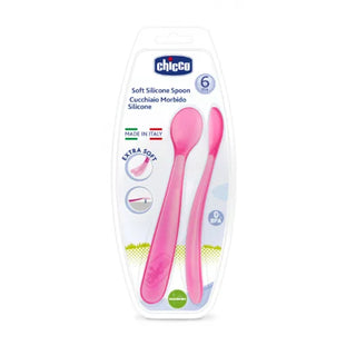 Chicco Alimentação Conjunto de Talheres Silicone Rosa +6 Meses