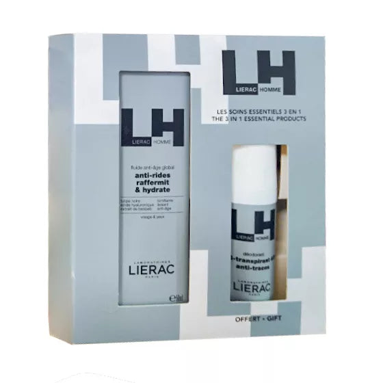 Lierac Homme Cofre Fluido Antiedad Global 50ml + Gel de Ducha Integral 50ml + Espuma de Afeitar Antiirritaciones 50ml