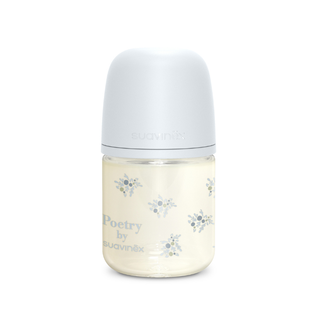 Suavinex Poetry Biberão Vidro Tetina Fisiológica Fluxo Lento +0m 120ml Azul