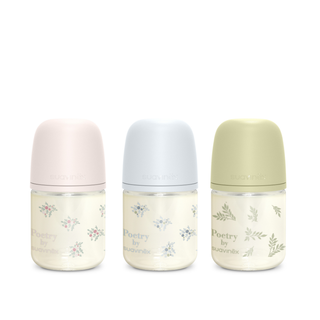 Suavinex Poetry Biberão Vidro Tetina Fisiológica Fluxo Lento +0m 120ml Rosa