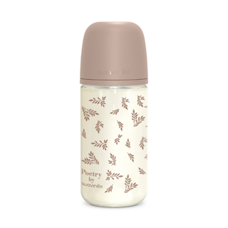 Suavinex Poetry Biberão Vidro Tetina Fisiológica Fluxo Médio +3m 240ml Creme