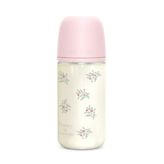 Suavinex Poetry Biberão Vidro Tetina Fisiológica Fluxo Médio +3m 240ml Rosa