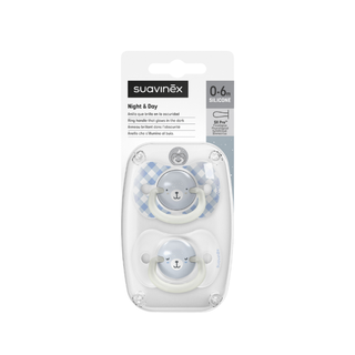 Suavinex Night&Day Chupeta Silicone Tetina Fisiológica 0-6m Azul - Pack 2 unidades