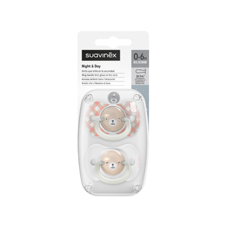 Suavinex Night&Day Chupeta Silicone Tetina Fisiológica 0-6m Laranja - Pack 2 unidades
