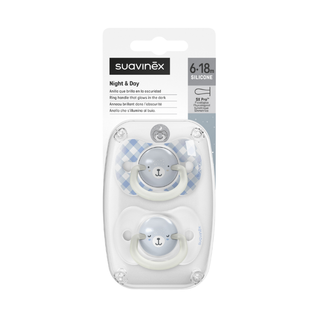 Suavinex Night&Day Chupeta Silicone Tetina Fisiológica 6-18m Azul - Pack 2 unidades