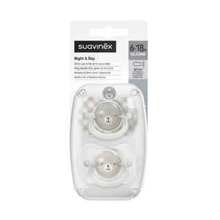 Suavinex Night&Day Chupeta Silicone Tetina Fisiológica 6-18m Cinza - Pack 2 unidades