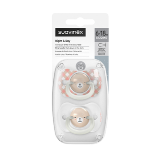 Suavinex Night&Day Chupeta Silicone Tetina Fisiológica 6-18m Laranja - Pack 2 unidades