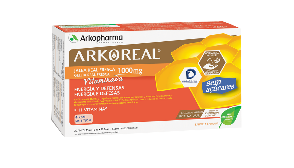 Arkoreal Geleia Real Vitaminas Laranja Sem Açucar 20 Ampolas