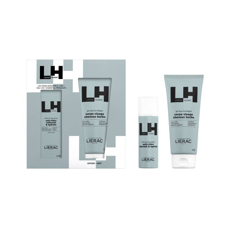 Lierac Homme Cofre Fluido Antiedad Global 50ml + Gel de Ducha Integral 50ml + Espuma de Afeitar Antiirritaciones 50ml